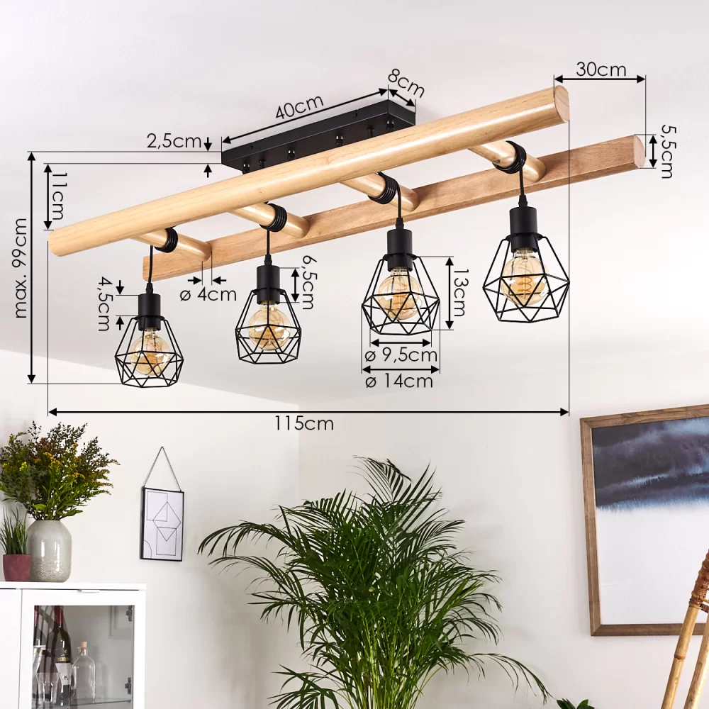 Ladder Ceiling Light Iron Wood 4×E27 60W Dimmable Simple or Diamond
