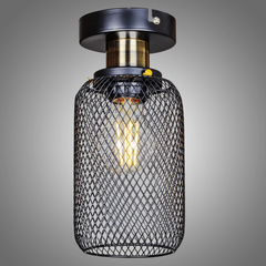 Black Mesh Cage Ceiling Light Matte Black Brass E27 40W Ø11cm