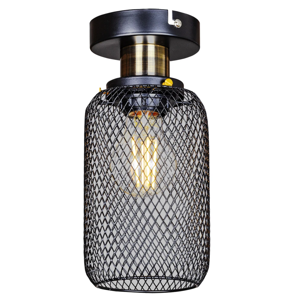 Black Mesh Cage Ceiling Light Matte Black Brass E27 40W Ø11cm