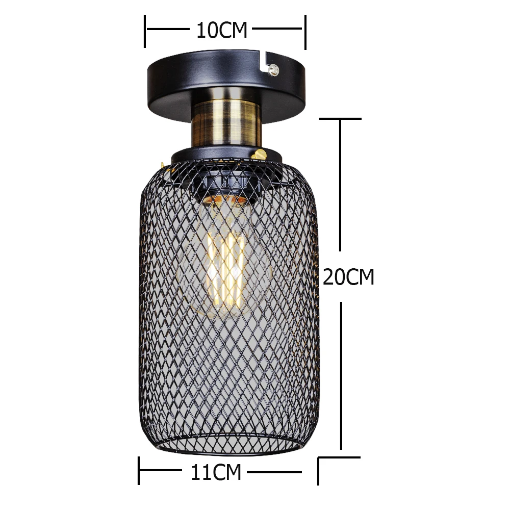 Black Mesh Cage Ceiling Light Matte Black Brass E27 40W Ø11cm