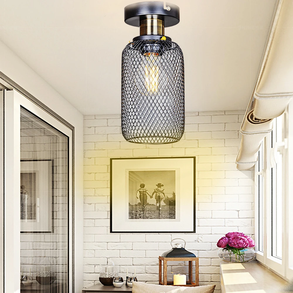 Black Mesh Cage Ceiling Light Matte Black Brass E27 40W Ø11cm