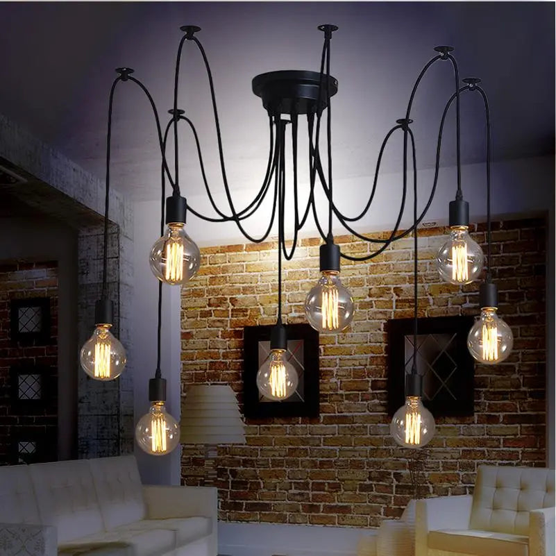 Spider Chandelier Industrial Black E27 Multi-Arm