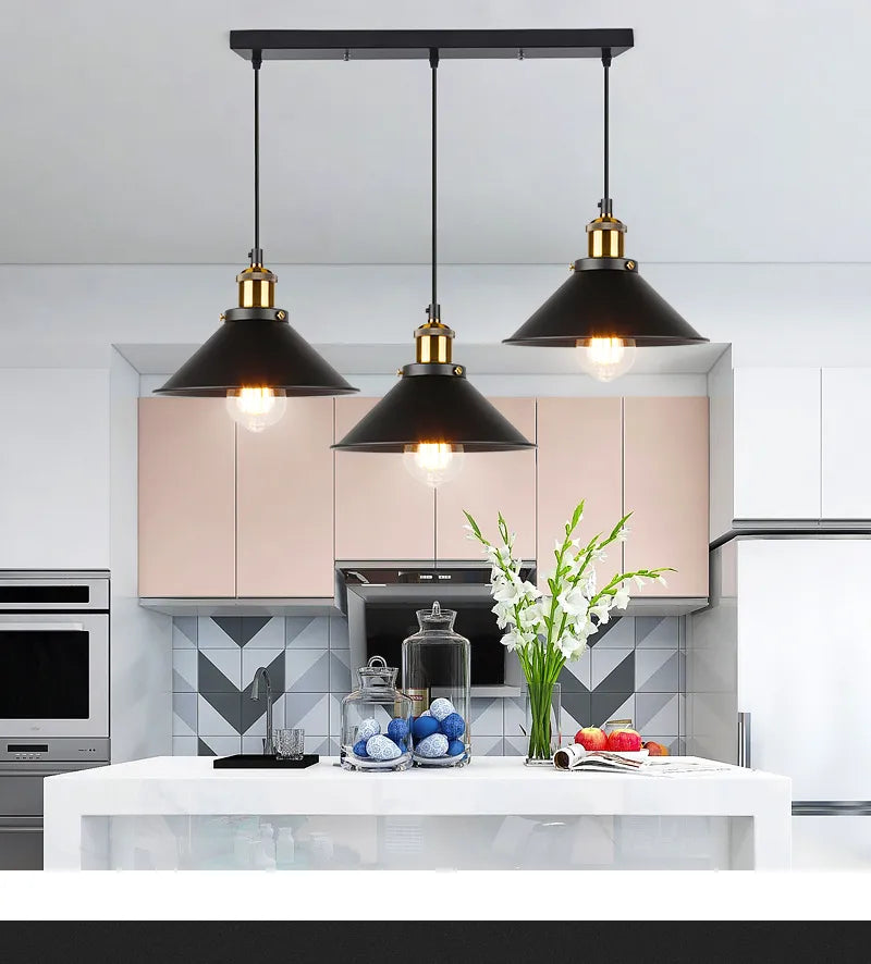 3-Light Industrial Chandelier Black Metal E27 Adjustable