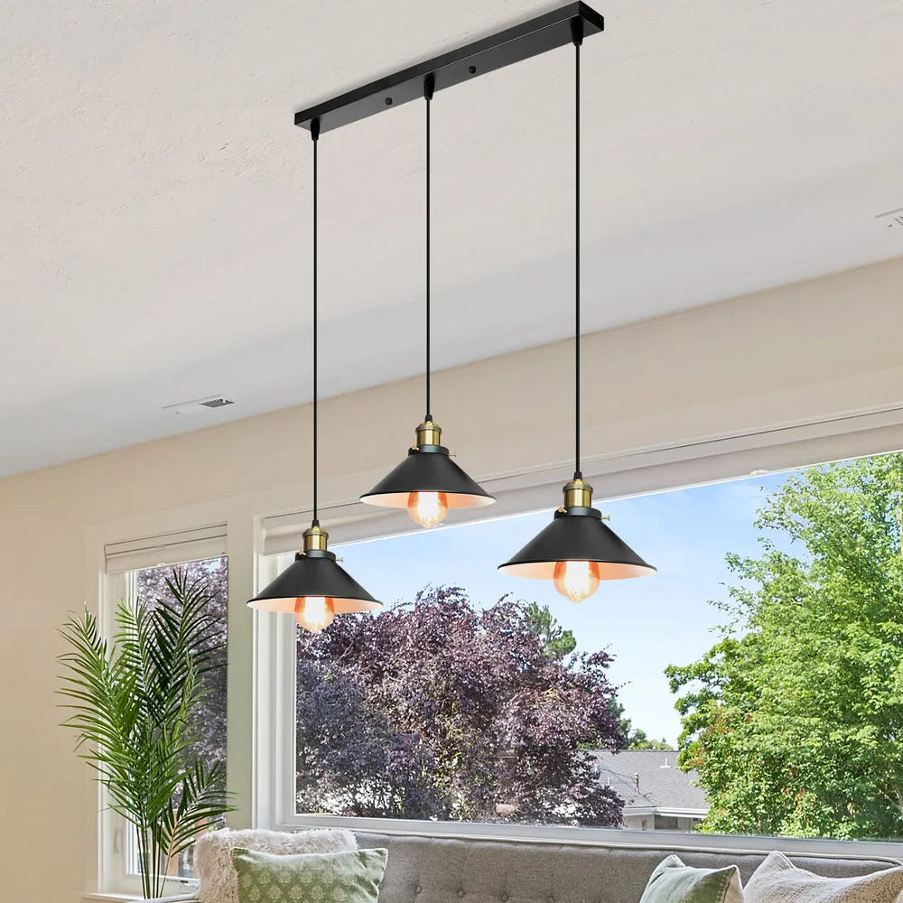3-Light Industrial Chandelier Black Metal E27 Adjustable