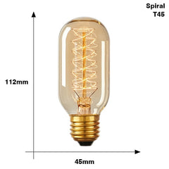 Vintage Spiral Filament Tube Bulb T45 E27 40W Cool White