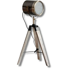 Industrial Tripod Floor Lamp E14 — Wood & Metal, 65 cm