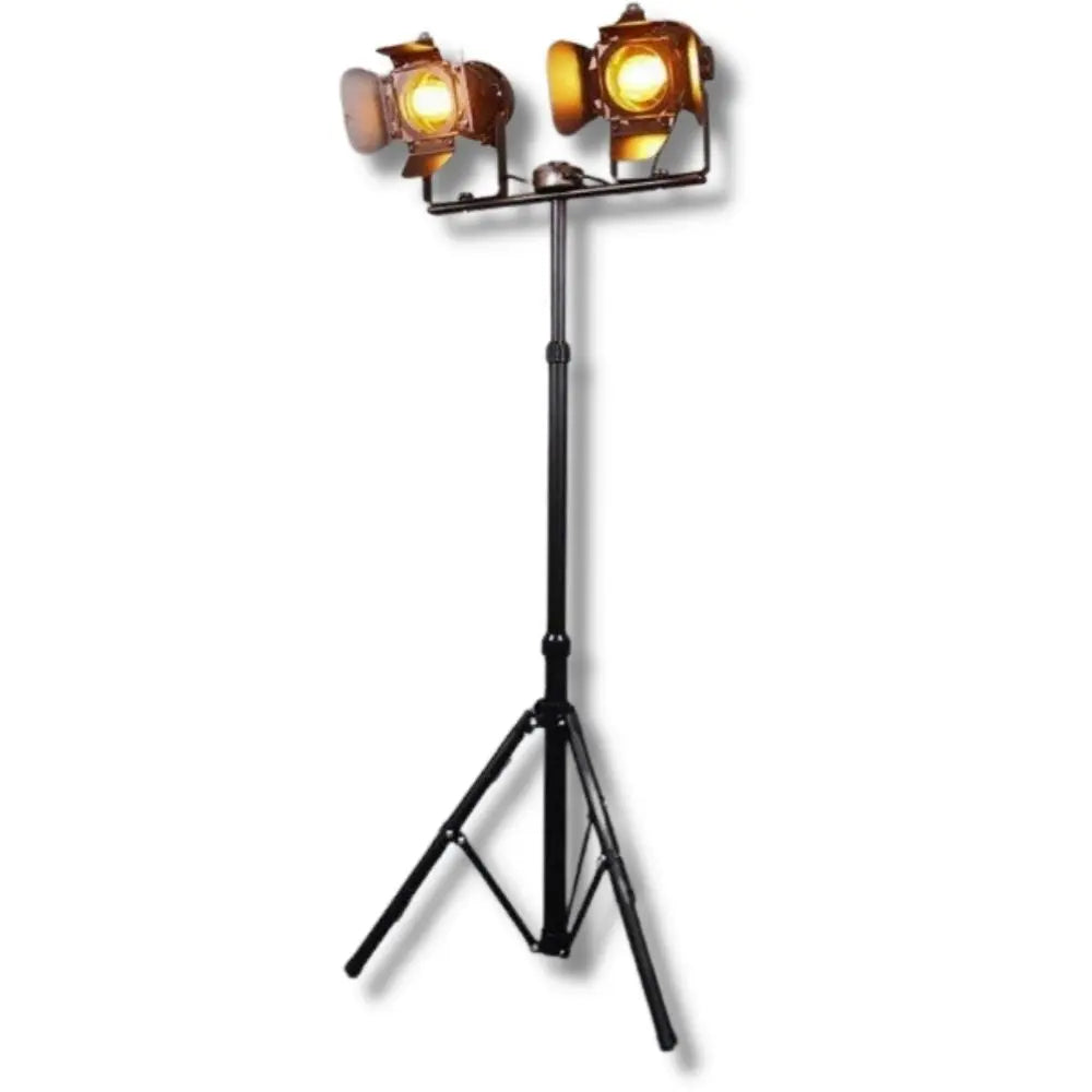 Double Spotlight Industrial Floor Lamp — Adjustable Height 100–180 cm