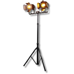 Double Spotlight Industrial Floor Lamp — Adjustable Height 100–180 cm