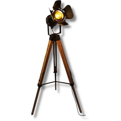 American Loft Industrial Floor Lamp — Black Metal & Solid Wood, 132 cm