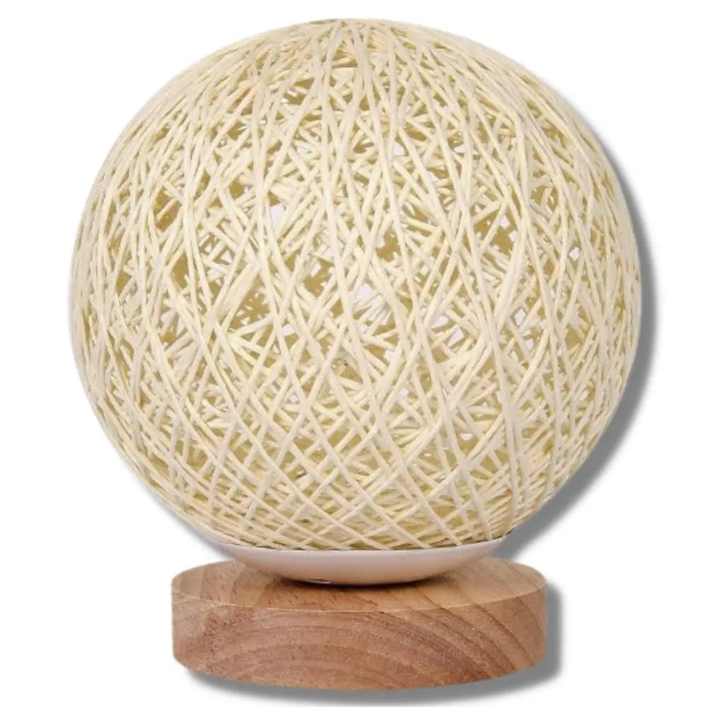 Natural Rattan Shade Table Lamp Wood Base Boho
