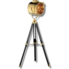 Gold Industrial Tripod Floor Lamp — Stainless Steel & Wood, 130–185 cm