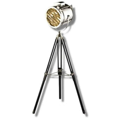 Silver Industrial Tripod Floor Lamp — Stainless Steel & Wood, 130–185 cm
