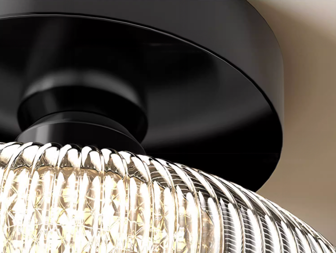 Ribbed Glass Ceiling Light, Art Deco