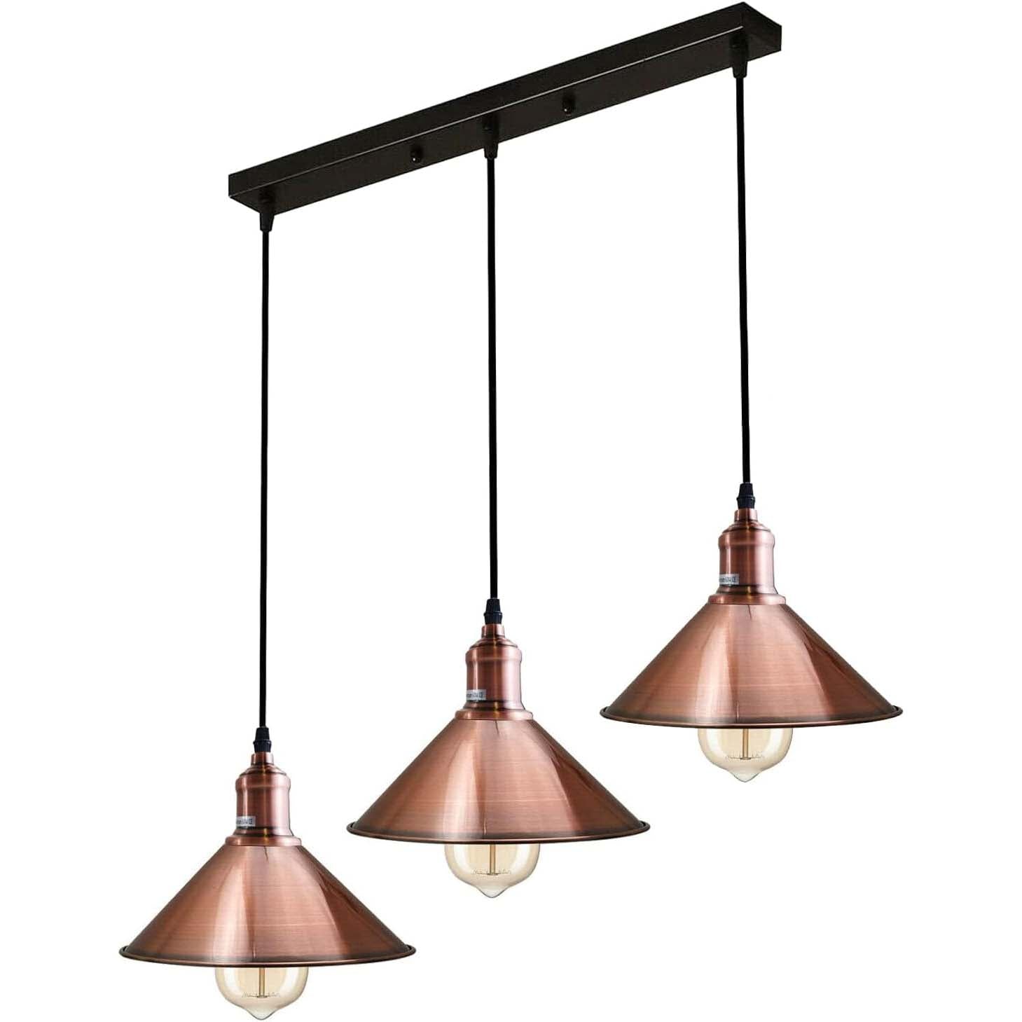 3-Light Copper Pendant Iron E27 Adjustable 95cm Width 50cm