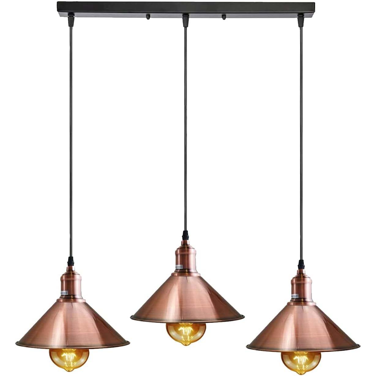 3-Light Copper Pendant Iron E27 Adjustable 95cm Width 50cm