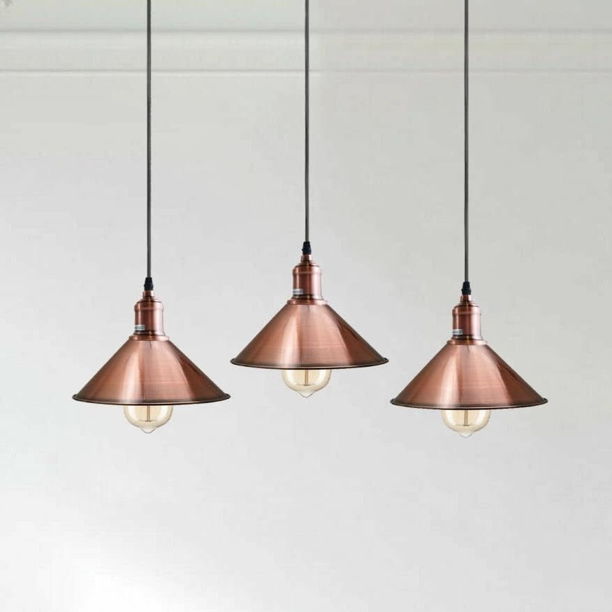 3-Light Copper Pendant Iron E27 Adjustable 95cm Width 50cm