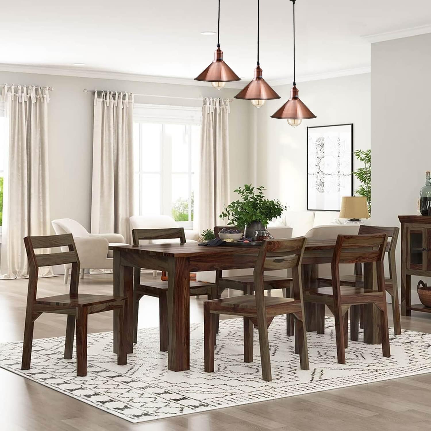3-Light Copper Pendant Iron E27 Adjustable 95cm Width 50cm