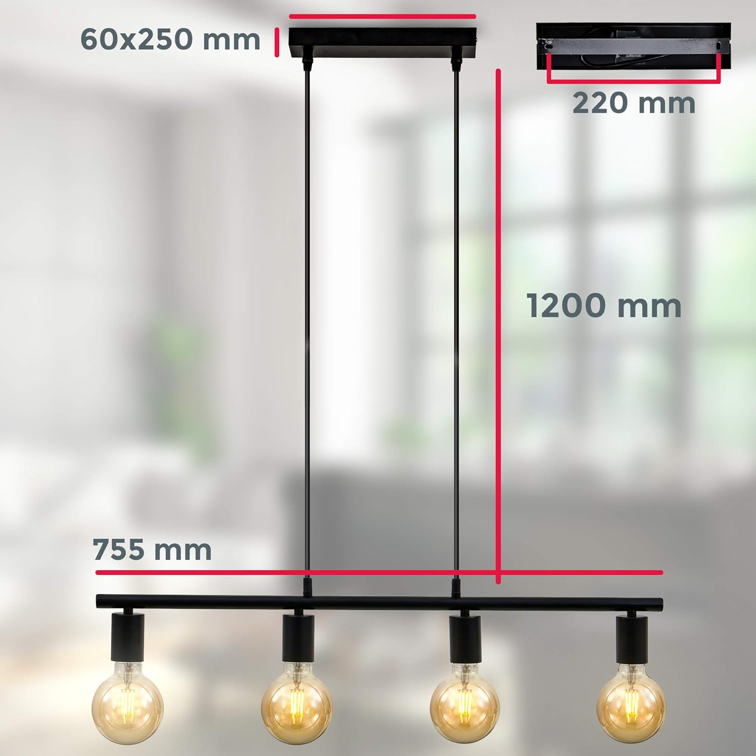 Industrial 4-Light Pendant Steel Matt Black E27