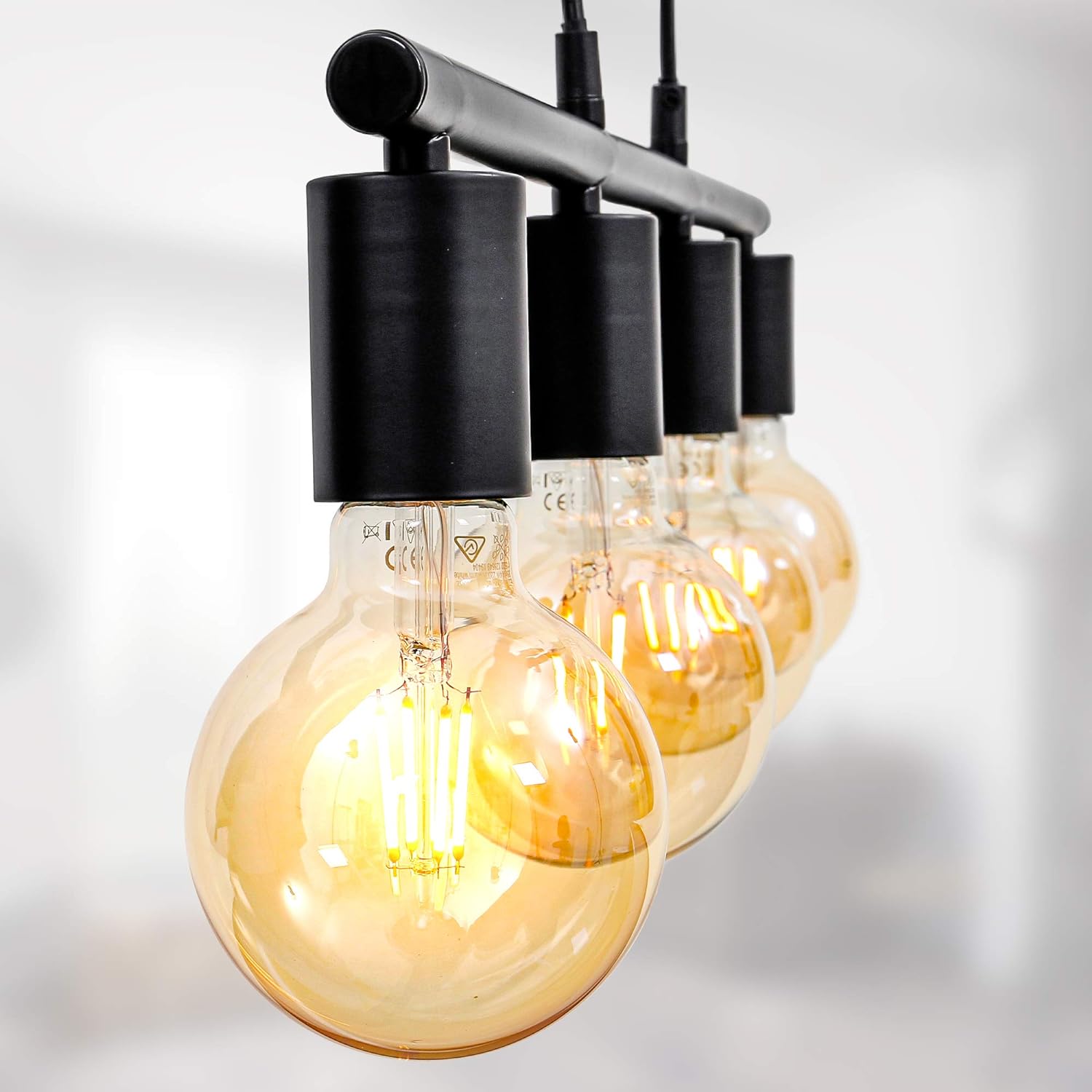 Industrial 4-Light Pendant Steel Matt Black E27