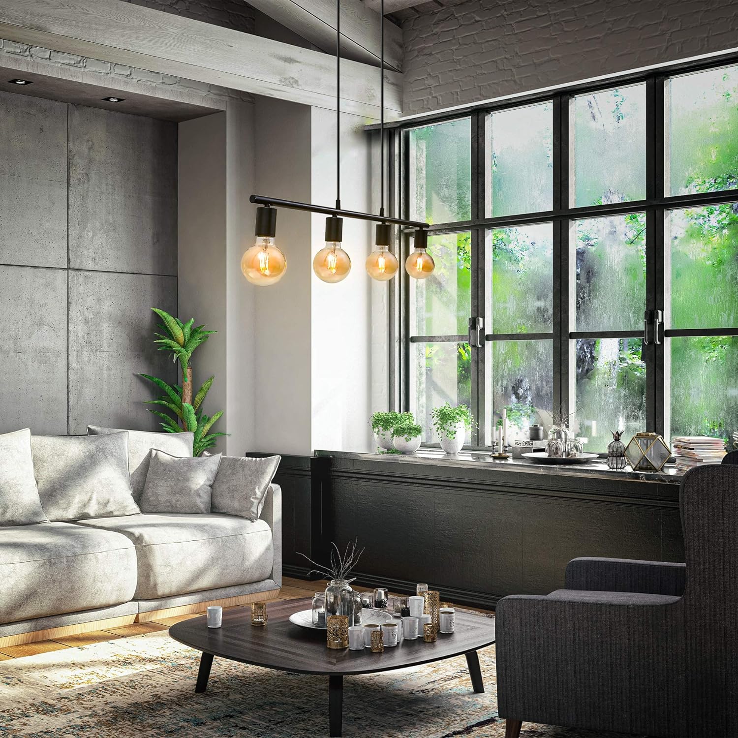 Industrial 4-Light Pendant Steel Matt Black E27