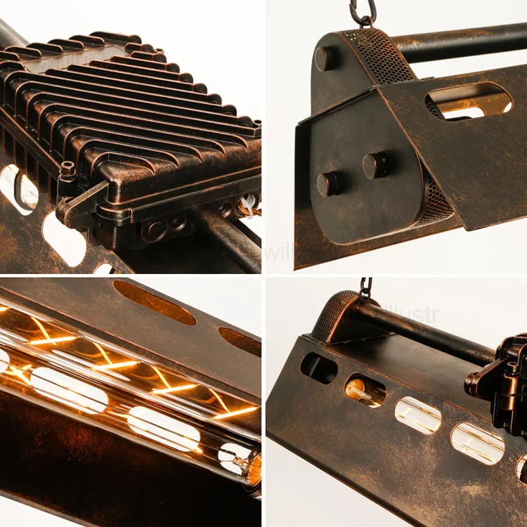 Industrial Pendant Light Bar Iron Perforated E27