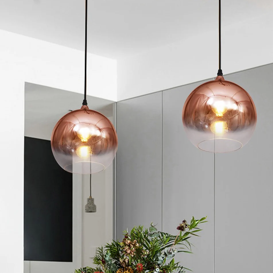 Copper Glass Globe Pendant Light E27 Ø20cm 150cm Cable