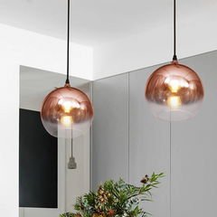 Copper Glass Globe Pendant Light E27 Ø20cm 150cm Cable