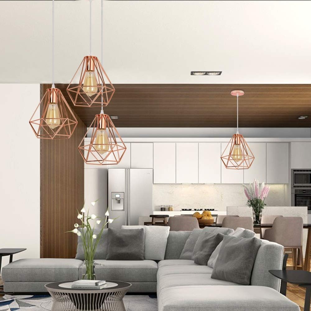 Copper Cage Pendant Light E27 40W — H21.5cm W20cm, 100cm Cable