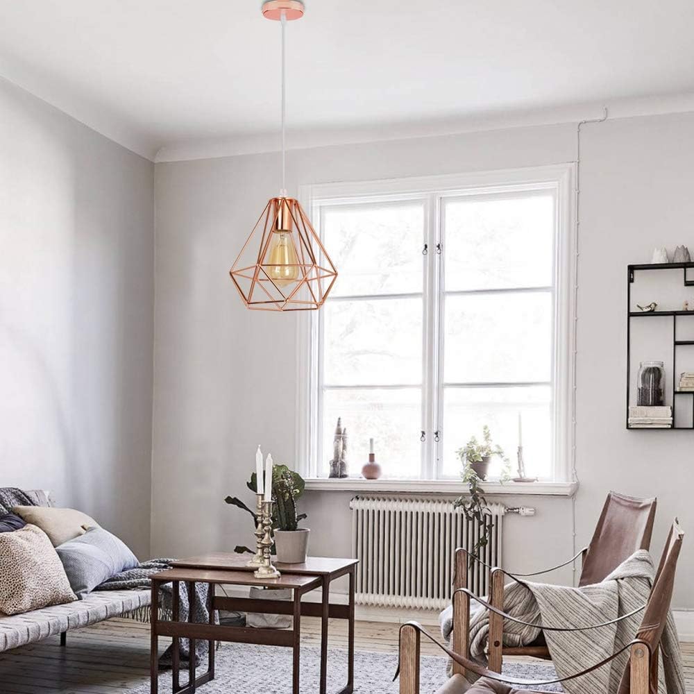 Copper Cage Pendant Light E27 40W — H21.5cm W20cm, 100cm Cable