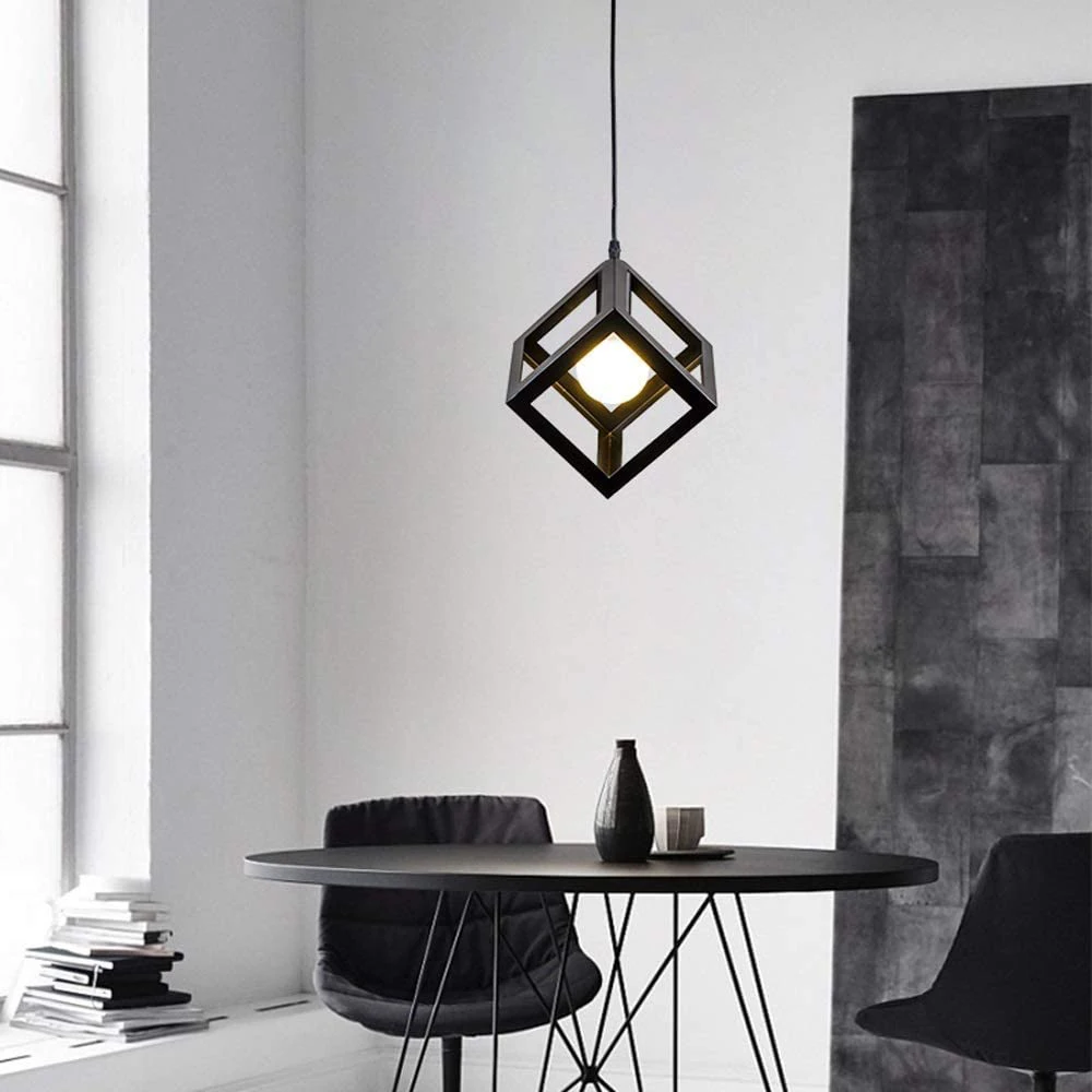 Cube Pendant Light Iron Matte E27 40W — 17cm, White or Black