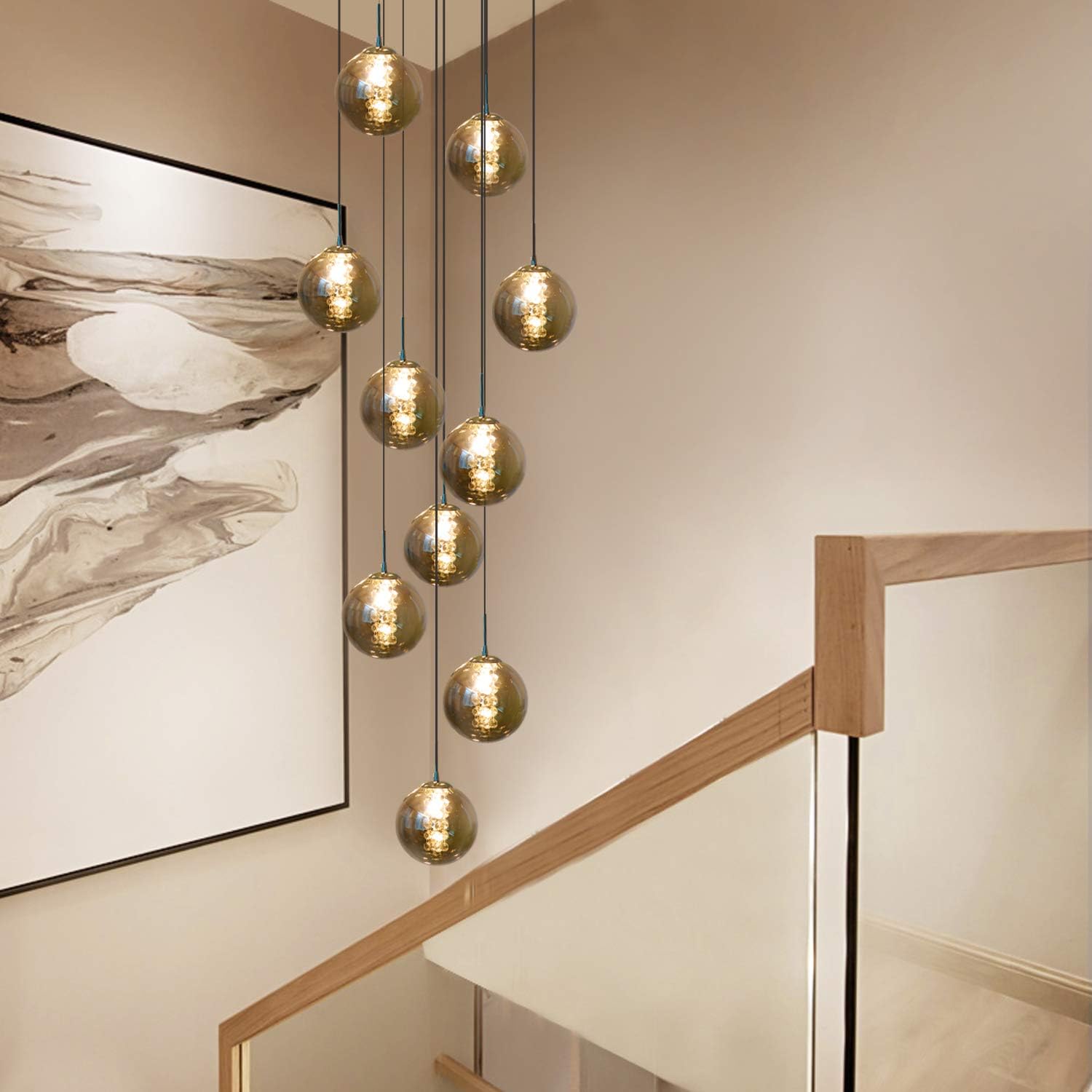 Industrial Staircase Pendant Light Smoked Glass G9 3000K — 3, 6, 10 or 15 Globes