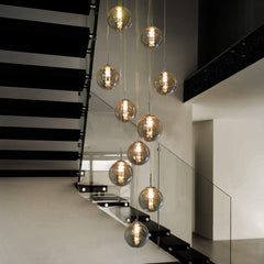 Industrial Staircase Pendant Light Smoked Glass G9 3000K — 3, 6, 10 or 15 Globes