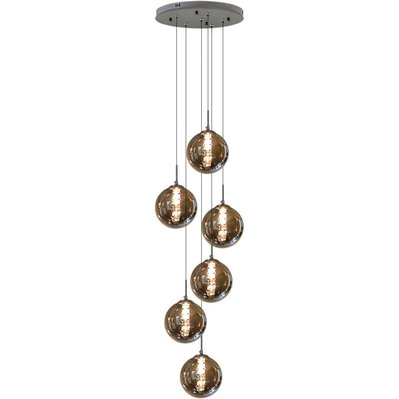 Industrial Staircase Pendant Light Smoked Glass G9 3000K — 3, 6, 10 or 15 Globes