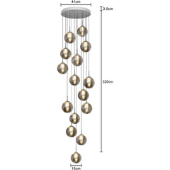 Industrial Staircase Pendant Light Smoked Glass G9 3000K — 3, 6, 10 or 15 Globes