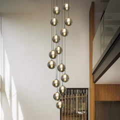 Industrial Staircase Pendant Light Smoked Glass G9 3000K — 3, 6, 10 or 15 Globes