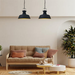 Industrial Dome Pendant Light Matt Black Brass Interior E27 Ø41cm