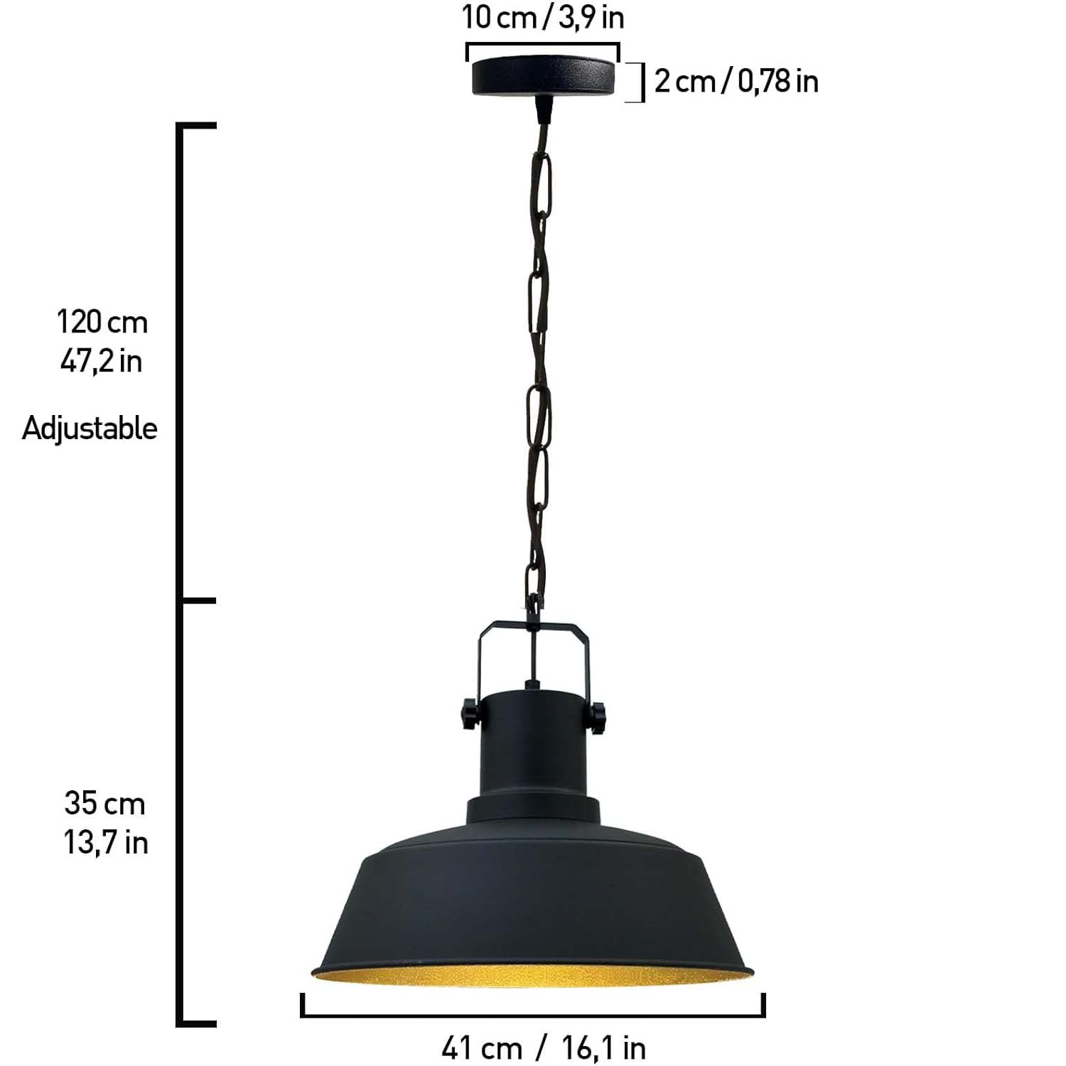 Industrial Dome Pendant Light Matt Black Brass Interior E27 Ø41cm