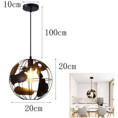 Terrestrial Globe Pendant Light Metal Black E27 40W Ø20cm
