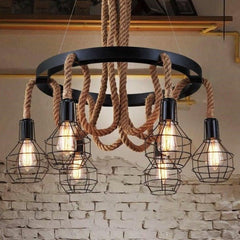 Industrial Pendant Light Metal Rope E27 Black Brown Ø80cm