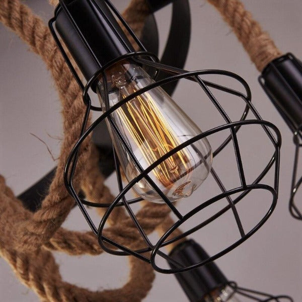 Industrial Pendant Light Metal Rope E27 Black Brown Ø80cm