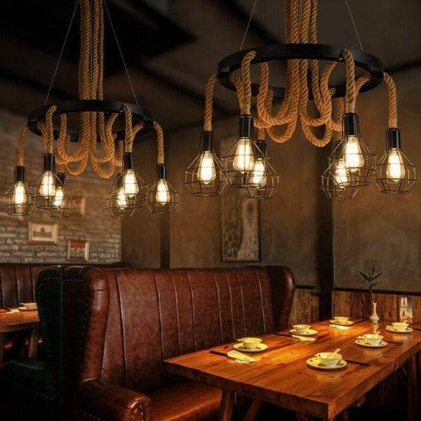 Industrial Pendant Light Metal Rope E27 Black Brown Ø80cm