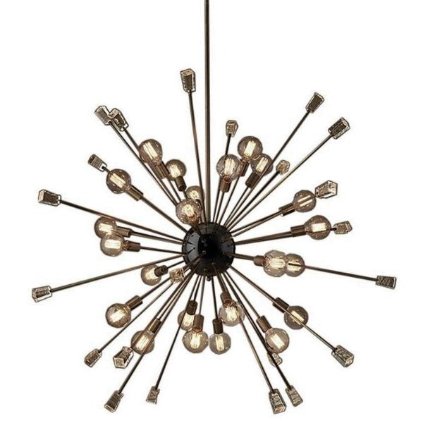 Spine Industrial Pendant Light — Black & Brass, Glass Reflectors, E27, Ø50cm
