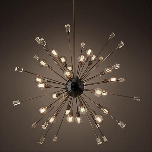 Spine Industrial Pendant Light — Black & Brass, Glass Reflectors, E27, Ø50cm