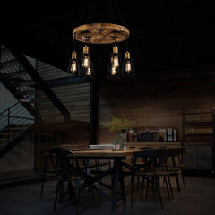 Brooklyn Industrial Pendant Light Wood Cage E27 Brown Black Gold Ø60cm