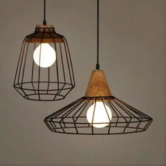 Black Wood Industrial Pendant Light E27 — Ø25cm or Ø40cm