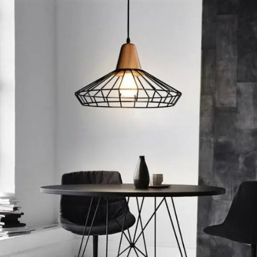 Black Wood Industrial Pendant Light E27 — Ø25cm or Ø40cm