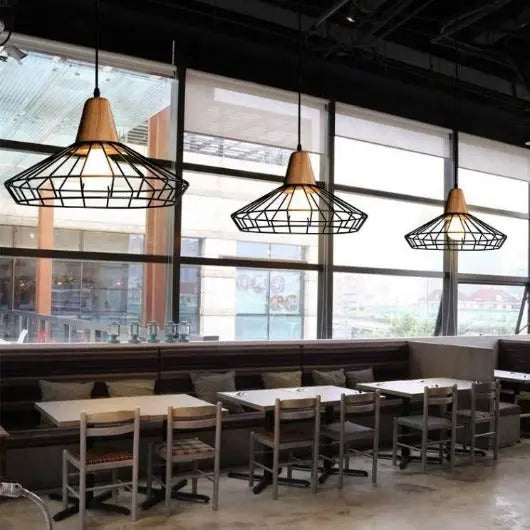 Black Wood Industrial Pendant Light E27 — Ø25cm or Ø40cm