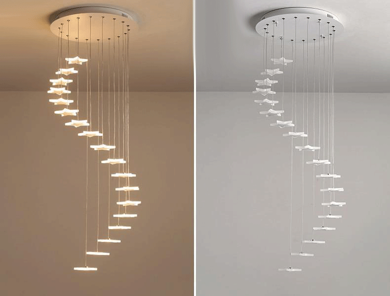 Star Chandelier with Clear Glass and Polished Steel
