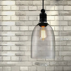 Clear Glass Industrial Pendant Light E27 Metal Clear Black