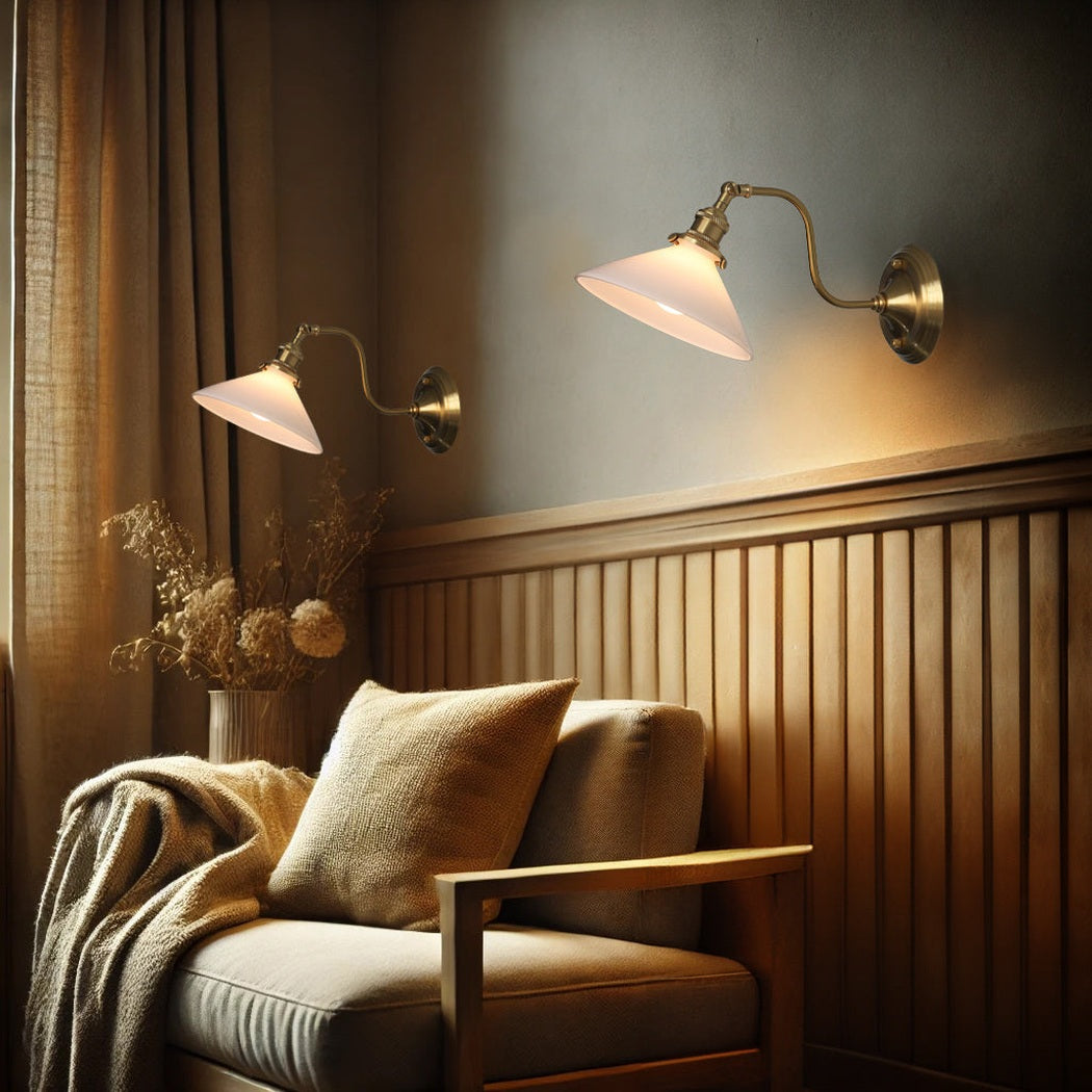 Frosted Glass Wall Light, Brass — French Country
